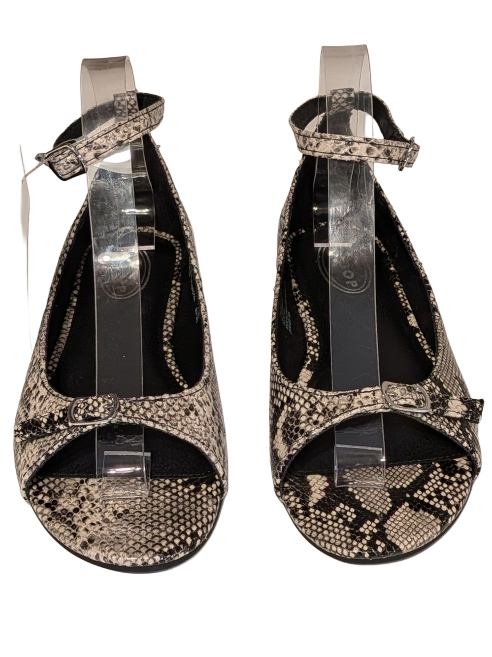 Snake-Print Ankle-Strap Sandals in Taupe